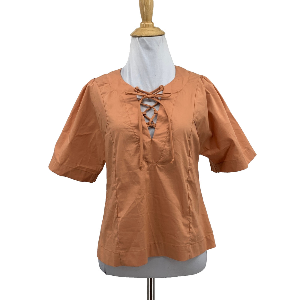 Evereve Top Womens XS Extra Small Cantaloupe Allie Cropped Poplin Lace Up Tie